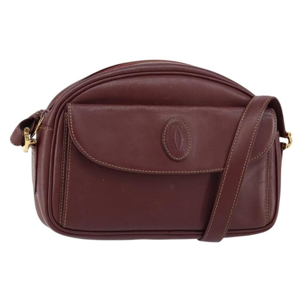 Authentic CARTIER Must Line Shoulder Bag Leather Bordeaux Gold